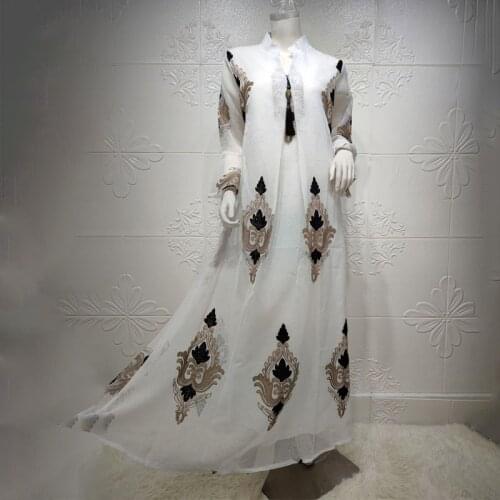 Arabic Dubai Luxury Kaftan Dress Muslim White Abaya For Women Embroidery Boubou Woman Outfit Turkish Kimono Malaysia Robe