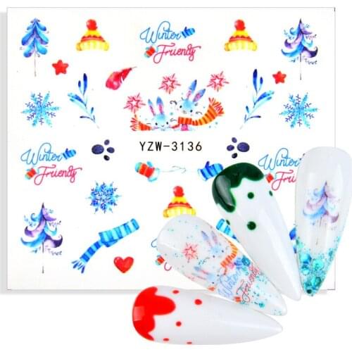 Christmas Ultra Thin Adhesive / Watermark Nail Stickers Decals New Year Snowman Penguin snowflake Slider Manicure Decoration