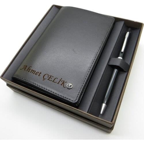 Scrikss Genuine Leather Memo Notes Black + Touch Pen | İsme Custom