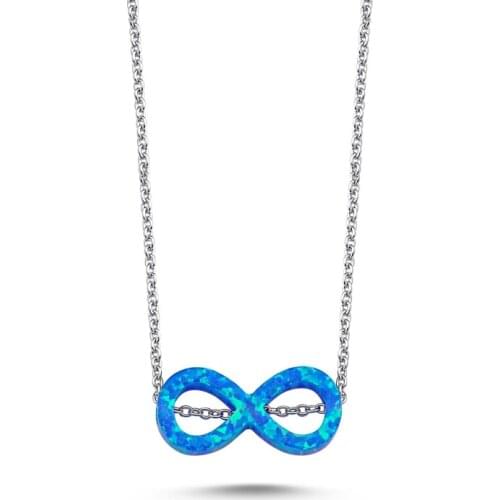 Silverlina Silver Blue Opal Infinity Necklace
