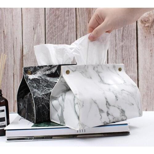 Chic Napkin Carton Creative Marble Pattern PU Leather Desktop Tissue Box For Car Living Room Bathroom Supplies Home Decoration