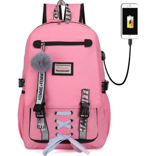 Student Big School Bags Girls Bookbags Girls boys Fashion Ribbon Bow Schoolbag Teenage Large USB Printing Backpack