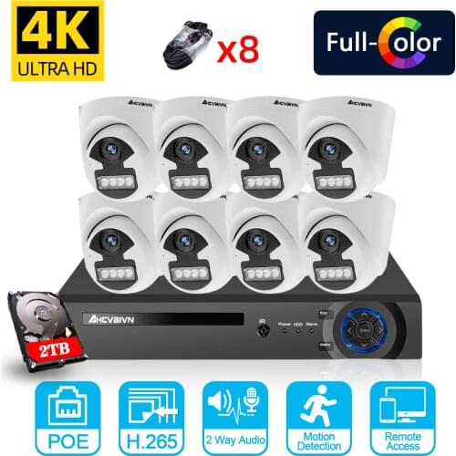 CCTV Camera Security System Kit 4K 8CH POE NVR Kit Outdoor Color Night Vision 8MP POE IP Camera Video Surveilllance System Set