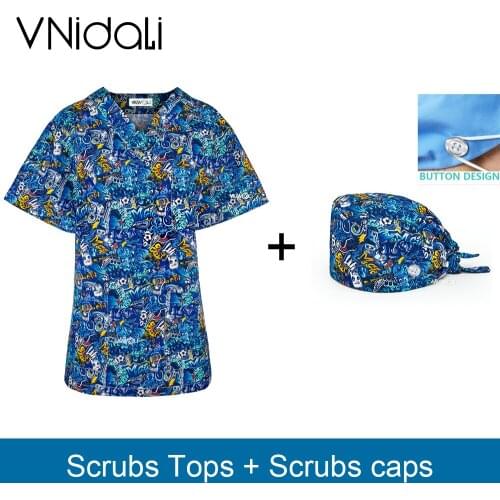 Scrubs shirt Women Scrubs Nurse Uniformes Doctors V-neck Scrub Tops Pharmacy Work Wear Nursing Clothes 100% cotton