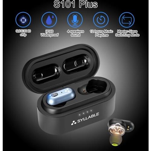 Dual Dynamic Drivers SYLLABLE S101 Plus Strong bass TWS wireless headset for music QCC3040 Chip of SYLLABLE S101 plus 12 hours