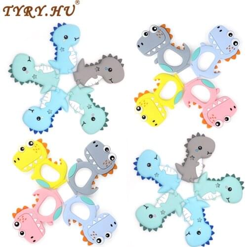 TYRY.HU 10pcs Silicone Dinosaur Baby Teether Animal Silicone Beads Pacifier Clip Chain Cartoon BPA Free Baby Products