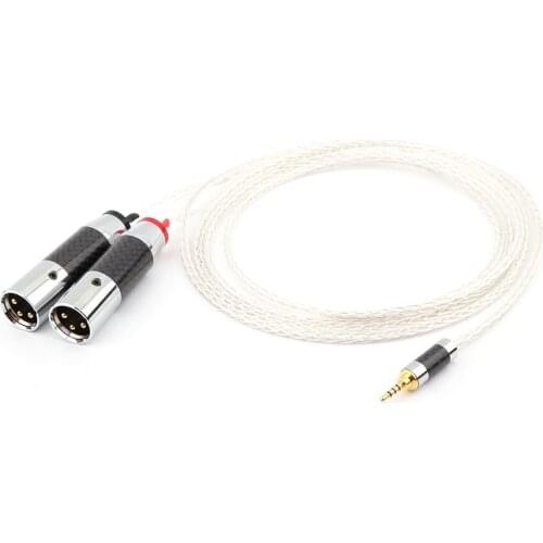High Quality HIFI 8 Cores OCC Silver Plated 3.5mm Balanced to Dual 2x 3pin XLR Balanced Male Audio Adapter Cable