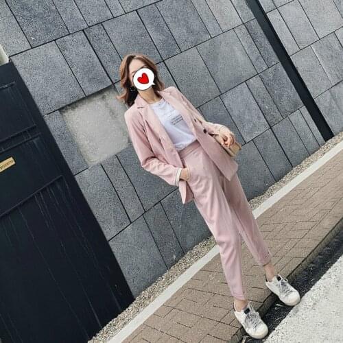 Ladies suits autumn new striped fashion double-breasted suit jacket slim elastic band trousers temperament womens twopiece suit