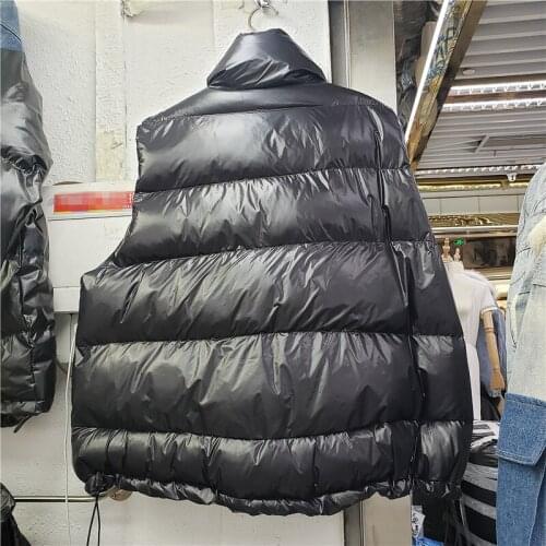 Women Sleeveless Down Jacket Winter Fashion Denim Patchwork Cotton Vest Designer Single Breasted Thick Warm Waistcoat Female