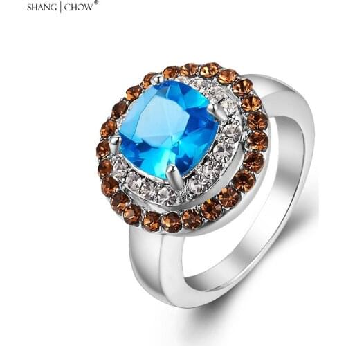 Trendy Charm Jewelry Morganite Around Blue Crystal Stone 925 Sterling Silver Ring for women casual clothes R1288