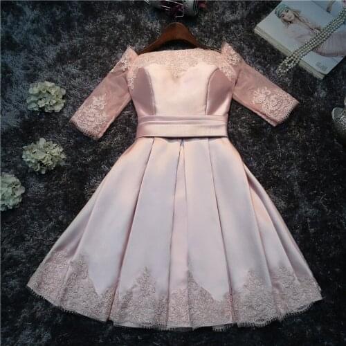 Boat Neck Bridesmaid Dress 2021 Evening Dress Bride Wedding Toast Dress Short Skirt Bridesmaid Birthday Party Prom Dress A246