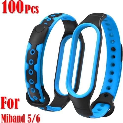 100Pcs/Pack Soft Sport Silicone Wrist Band for Xiaomi Miband 6 5 Bracelet Replacement Strap for Miband 3 4 Strap Double Color