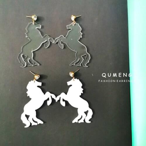 QUMENG 2020 Acrylic Elegant white Transparent Horse Earrings Dangle Drop Fashion hyperbole exaggeration earrings For Women