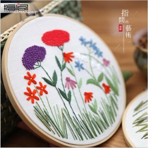 20x20cmPlant flower Ribbon embroidery kit flowers small pictures fabric embroidery needlework home decoration
