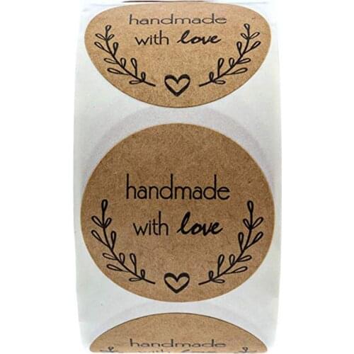 500 Pieces Natural Handmade With Love Kraft Paper Stickers Round Adhesive Labels Baking Scrapbooking Wedding Party Favors