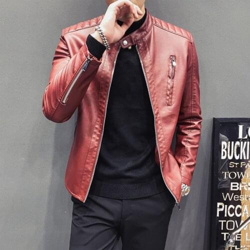 5XL-M Plus Size Stand Collar Long Sleeve PU Leather Jackets Men Clothing 2020 Slim Fit Casual Motorcycle Coats High Quality Sale