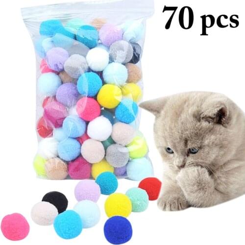 70pcs Soft Colorful Cat Toy Ball Interactive Cat Toys Play Ball Kitten Toys Candy Color Ball Assorted Cat Playing Toys
