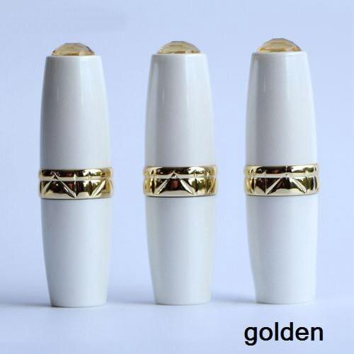 Free shipping 12.1mm 10/20/50pcs/lot white elliptical lipstick tube with golden/silver side and diamond,empty lip balm container
