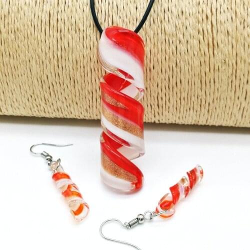 Free Shipping Wholesale 3Sets Red Swirl Lampwork Glass Pendant Necklace Earrings Set, Fashion Jewelry SetS