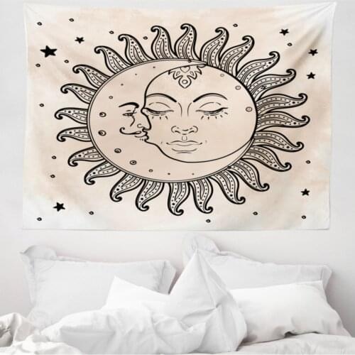 Astrolojik Mikrofiber Large Wall Tapestry Sun Moon And Stars Fabric Decorative Wall hanging 230cm x 140cm