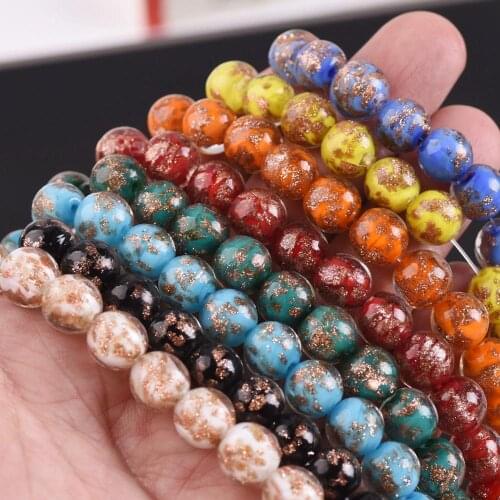 10pcs Round 8mm 10mm Foil Lampwork Glass Loose Beads for DIY Crafts Jewelry Making Findings