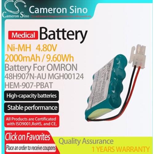 CameronSino Battery for OMRON HEM-907-PBAT fits OMRON 48H907N-AU MGH00124 Medical Replacement battery 2000mAh/9.60Wh 4.80V Ni-MH