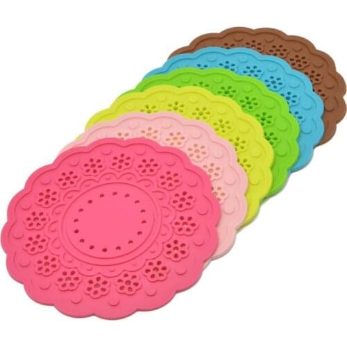Cup Mat Silicone Coaster Anti-slip Coffee Tea Mats Pad Lace Flower Hollow Doilies Table Placemat Kitchen Accessories [3]