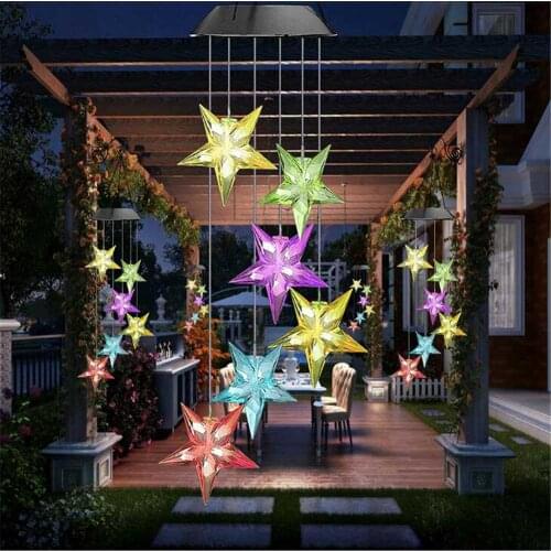 Color Changing 6 LED Solar Air Rotator Transparent Start Lamp Wind Chime Night Light Home Outdoor Garden Fences Decoration Lamp