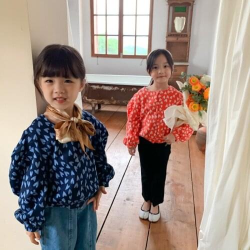 Childrens Coat 2021 Autumn New Girls' Korean Bubble Sleeve Coat Childrens Casual Round Neck Love Cardigan Coat Kids Clothing