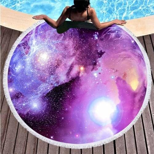 Cosmic Galaxy Round Beach Towel For Adults Large Microfiber Towels Serviette de plage Tassels Tapestry Beach Mat Toalla Blankets