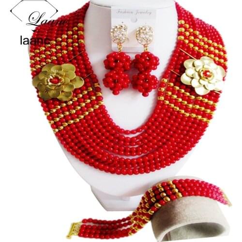 Red nigerian wedding african coral jewelry set costume jewelry sets for women