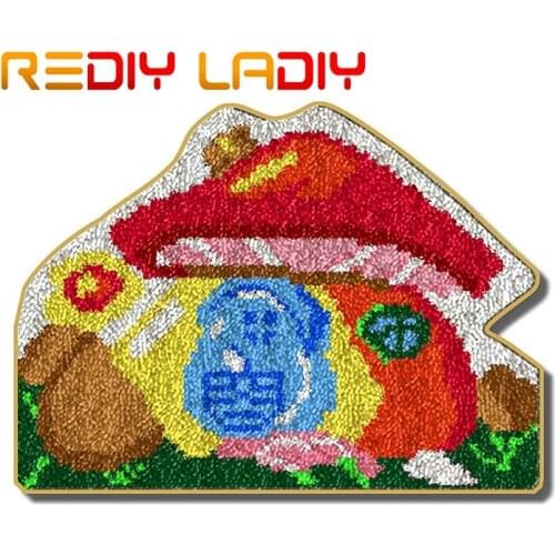 Latch Hook Rug Kits Crocheting Carpet Rug Mushroom House Acrylic Yarn Pre-Printed Canvas Cushion Mat Crochet Tapestry Sofa Decor