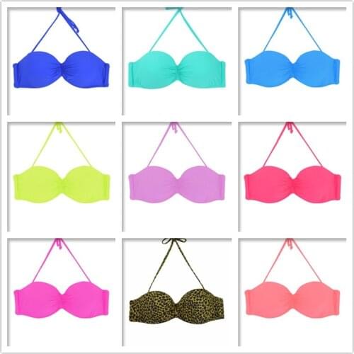 M&M 16 Colors Micro Bikini Girls Print 2017 Summer Brazilian Solid Sexy Push Up Women Bikini Top Ruched Halter Swimwear Tops