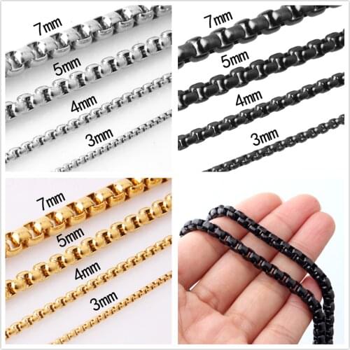 2/3/5/7mm Fashion Silver Color/Gold/Black Stainless Steel Box Chain Unisexs Jewelry Mens Womens Necklace Or Bracelet 7-40inch