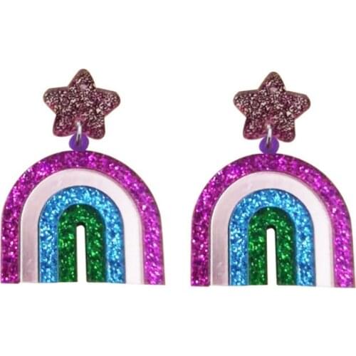 Fashion Cute Big Shining Star Rainbow Acrylic Drop Earrings For Women 2021 New Jewelry Accessories E20084