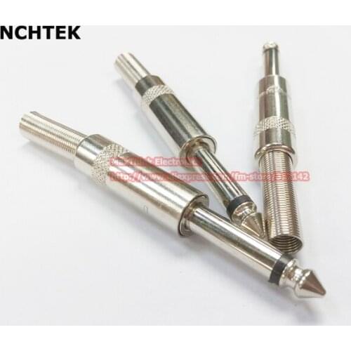 NCHTEK 6.35mm High quality Mono Pedal Metal TRS Plug Connectors audio cable ,1/4" Male Plug with Spring ,6pcs , Free shipping