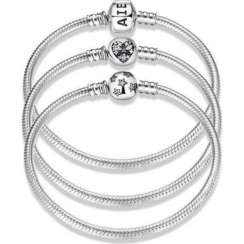 New 925 Sterling Silver Bracelets Round Shape Snake Chain for Womens Accessories Fashion Jewelry Valentines Mothers Day Gift