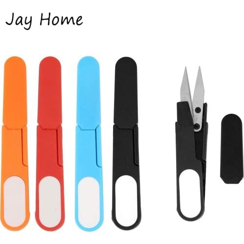 1Pc Sewing Scissors with Cover Portable U Shape Cross Stitch Yarn Thread Cutters for Embroidery DIY Sewing Crafts Shears Tools