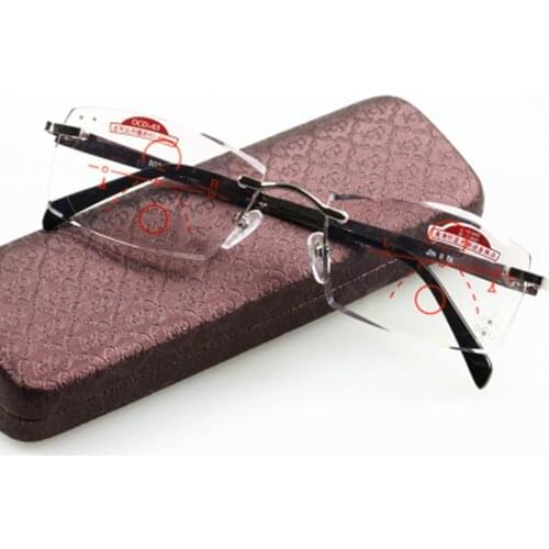 Progressive Multifocus Reading Glasses Women Men Rimless Ultralight Alloy Frame Anti Blu +1 +1.5 +2 +2.5 +3 +3.5 +4