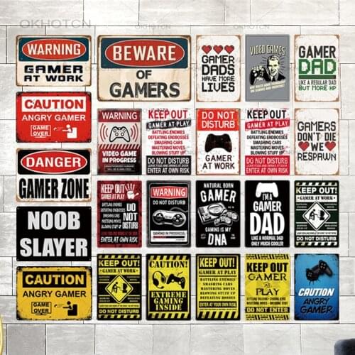 Beware of Gamer Metal Sign Tin Sign Gamer at Work Sign Retro Signs Wall Decor for House Home Room Metal Signs Tin Signs