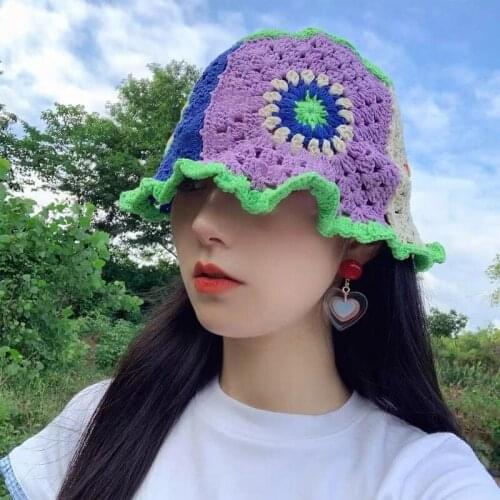 New Panama 2021 fashion Sun Hats Sun Visor uv Protection Foldable Sun Cap Hollow Crochet Knitting multicolor Outdoor Bucket Hats