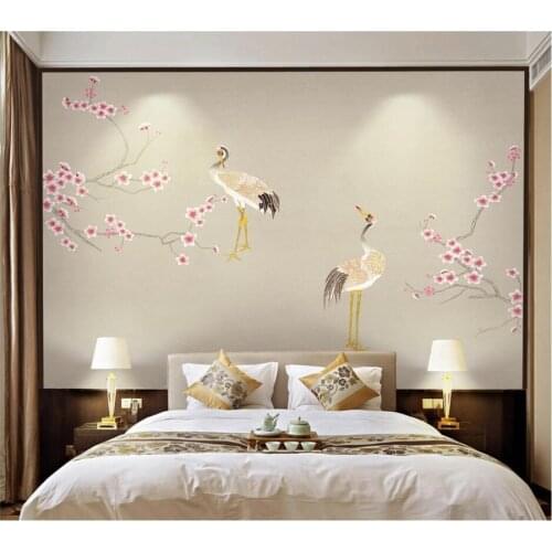 Custom 3d photo wallpaper hand-painted new Chinese plum blossom painting flower bird crane background wall decoration painting