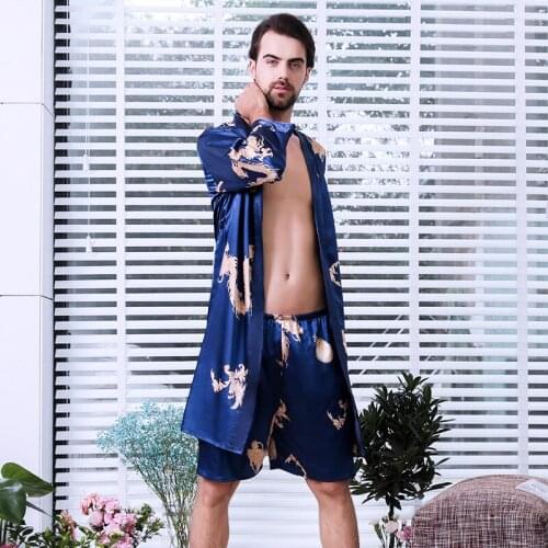 Plus Size 5XL Bathrobe For Men Women Summer Sexy Home Robe Thin Satin Ice Silk Dressing Gown Lovers Long Sleeve Robes 2Piece Set