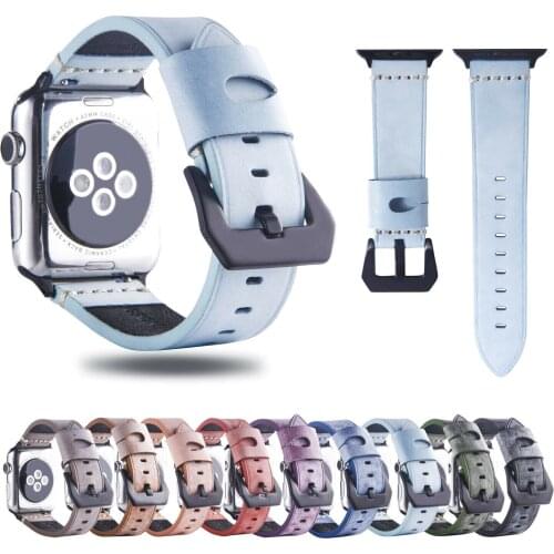 Misty Foggy Casual Style Cowhide Genuine Leather Strap For iWatch Apple Watch Series 4 3 2 1 44/42/40/38mm Band Wrist Bracelet