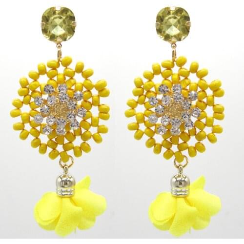 Oorbellen Handwoven Wooden Bead Earrings Fashion Rhinestone Earrings Flower Tassel Drop Earrings Statement Jewelry for Women