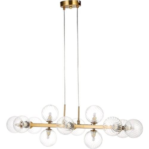 Modern Gold Bronze 12 Lights Metal Pendant Lamp Linear Clear Glass Ball Suspended Lighting Fixture For Kitchen Bars Living room