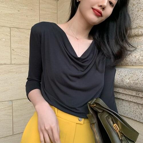 2020 Autunm women elegant Temperament three quarter sleeves Pleated Modal cotton blouse,plus size M-6XL work shirts Lavender red