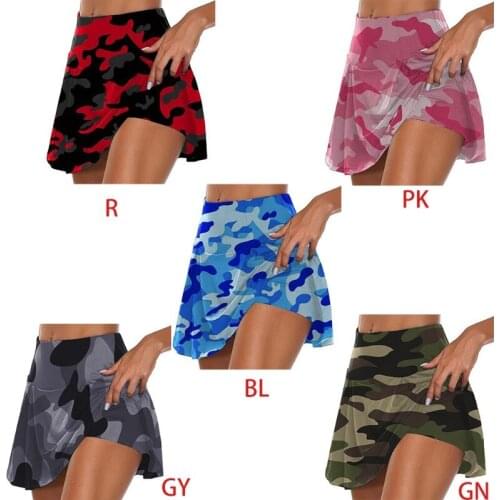40GC Women High Waisted 2-In-1 Sport Skorts Colorful Camouflage Printed Quick Dry Pleated Golf Skirts Athletic Running Shorts