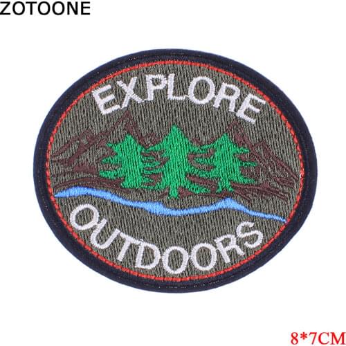ZOTOONE "EXPLORE OUTDOORS" Patches For Kids Iron On Embroidery Forest Badges Stickers On Clothes Sew On Stripes Appliques E