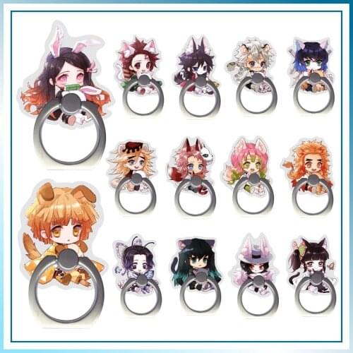 10pcs/lot Demon Slayer: Kimetsu no Yaiba Finger Ring Mobile Phone Stand Holder 360 Degree Kamado Ring Stent Action Figure Toy